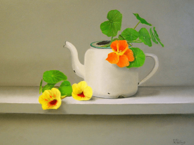 Emaille theepot met oostindische kers