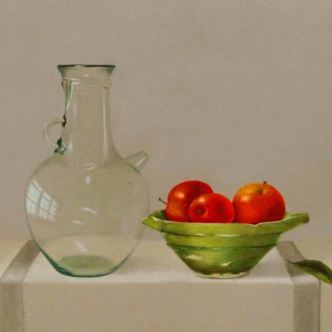 Appels in oude schaal en fles