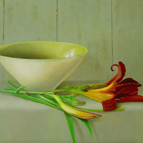 Groen schaaltje en lelie