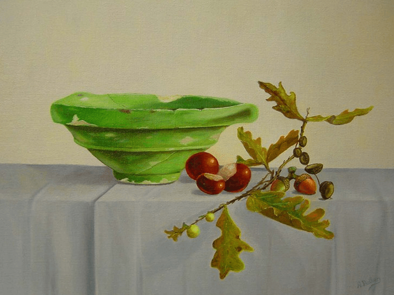 Groene schaal en herfsttak